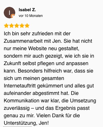 Review von Isabel Z. — Website neu gestaltet